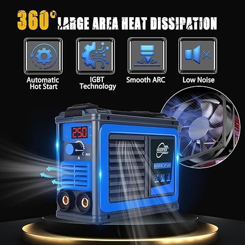 Miniatura 6 de Soldador de palo, máquina soldadora portátil IGBT de 110 V, pantalla digital LCD mejorada MMA-250A, máquina de soldadura MMA-250A, fuerza de arco de