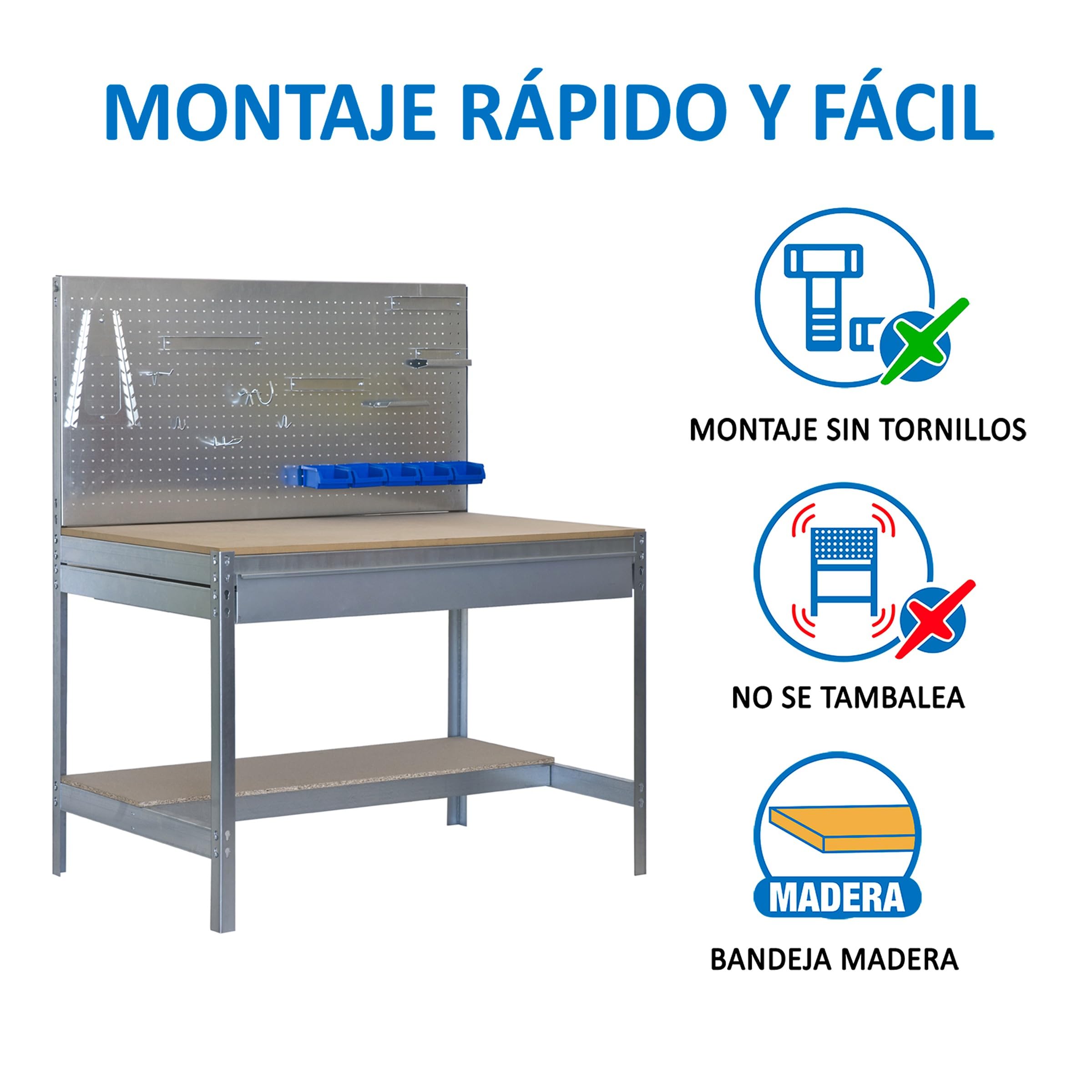 SimonRack Banco da Lavoro Officina, Capacità di Peso 600 kg, 1445x1510x610 mm, Tavolo da Lavoro, 1 Cassettto, Zincato/Lengo - BT2