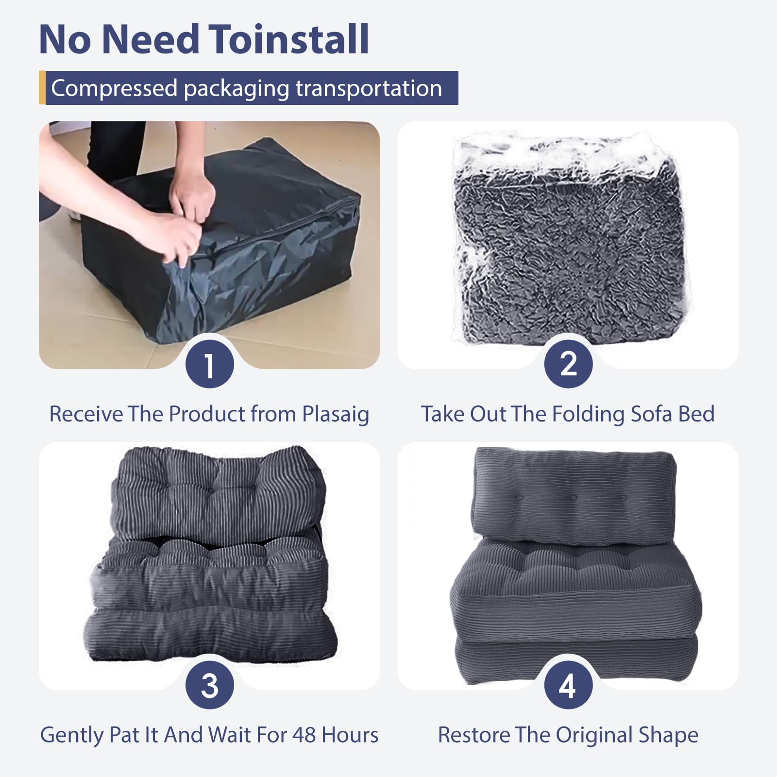 Canapé-lit Pliable et Convertible avec Oreiller, Matelas avec Support Dorsal, Fauteuil-lit Portable et Confortable pour Salon, Chambre à Coucher (Gris)