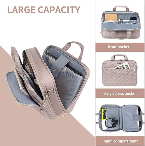 Miniatura 10 de EMPSIGN Bolsa para portátil de 17 pulgadas, maletín expandible de gran capacidad para mujeres y hombres, viajes de negocios, oficina, impermeable,
