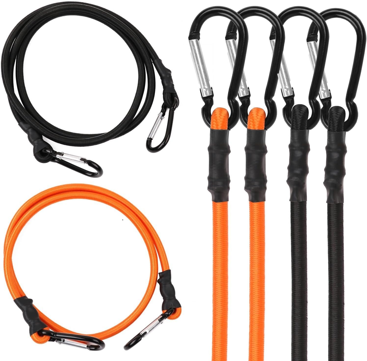 HORUSDY Bungee Cords with Carabiner Hooks | 40 inch and 60 inch | 4-Piece | Rubber Heavy Duty Straps Strong for Camping, Cargo, Bike, Outdoor Tent, Luggage Rack