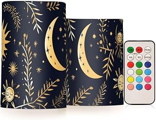 ALAZA Bohemian Astrology Sun Black Flameless Candles Flickering LED Candles with Remote Timer Battery Operated Pillar Candles Set of 2 for Dinner Holiday Decor
