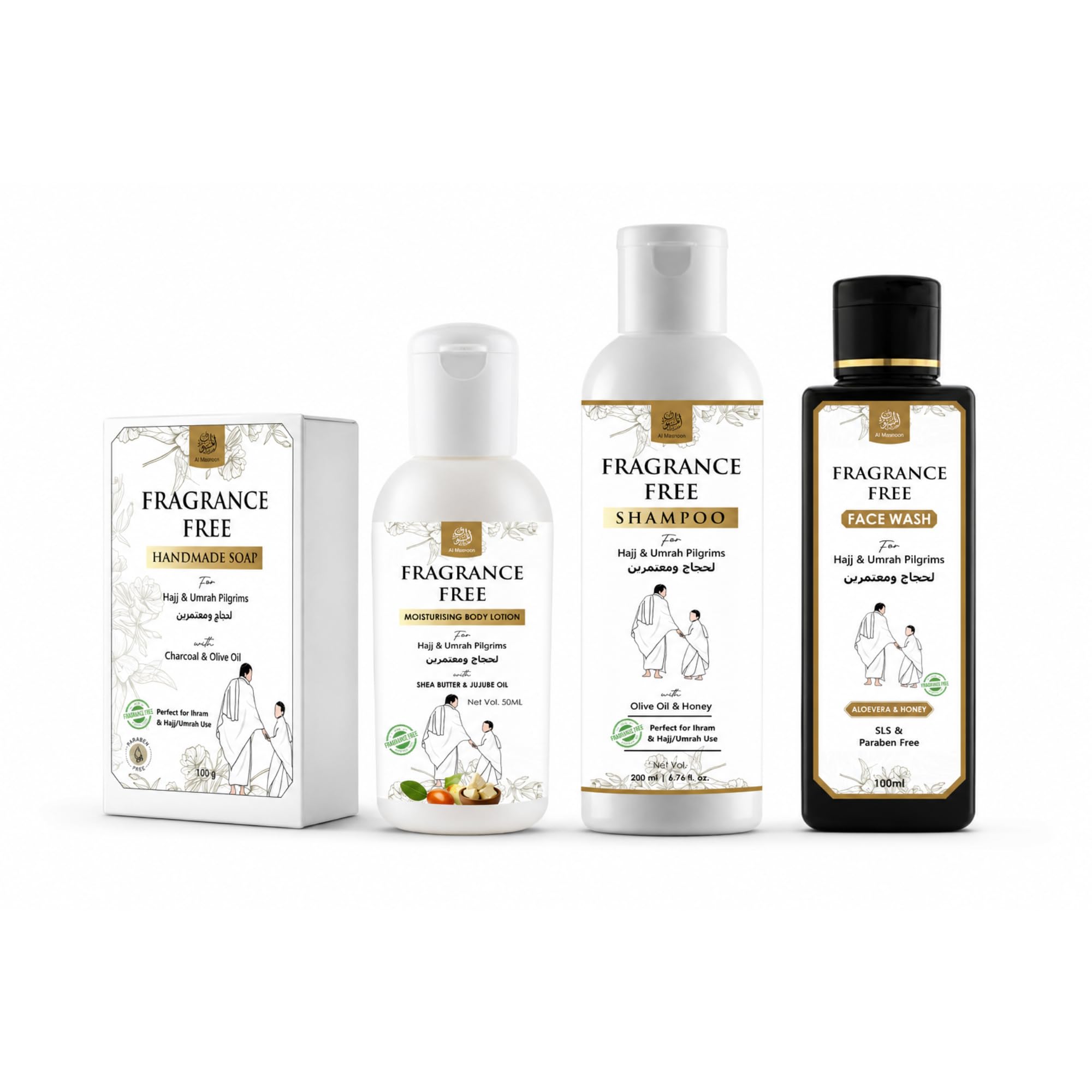 Fragrance Free Hajj & Umrah Kit with Handmade Soap, Body Lotion, Shampoo & Face Wash/ Combo Of 4 Items-image-44