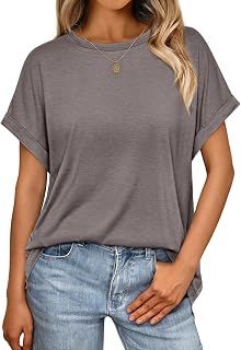 AUTOMET Women's Oversized Short Sleeve T-Shirt - Casual Drop Shoulder Top with Roll-Up Cuff Sleeves, Breathable Summer Tee
