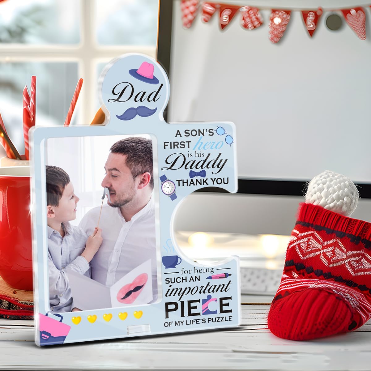 Dad Gifts from Son 4x6 Picture Frame - Daddy Puzzle Photo Frame Appreciation Gifts for Dad Birthday Christmas Thanksgiving - Image 5