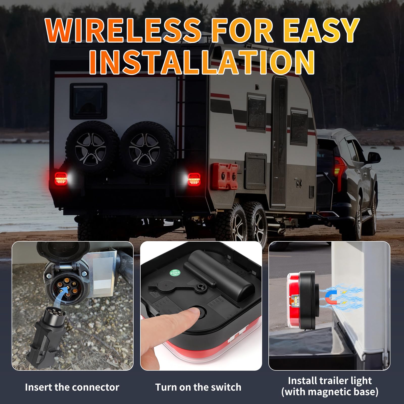 inalámbrica Luces traseras remolque led magnéticas 12v wireless - recargable, impermeable, sin cable, homologada E