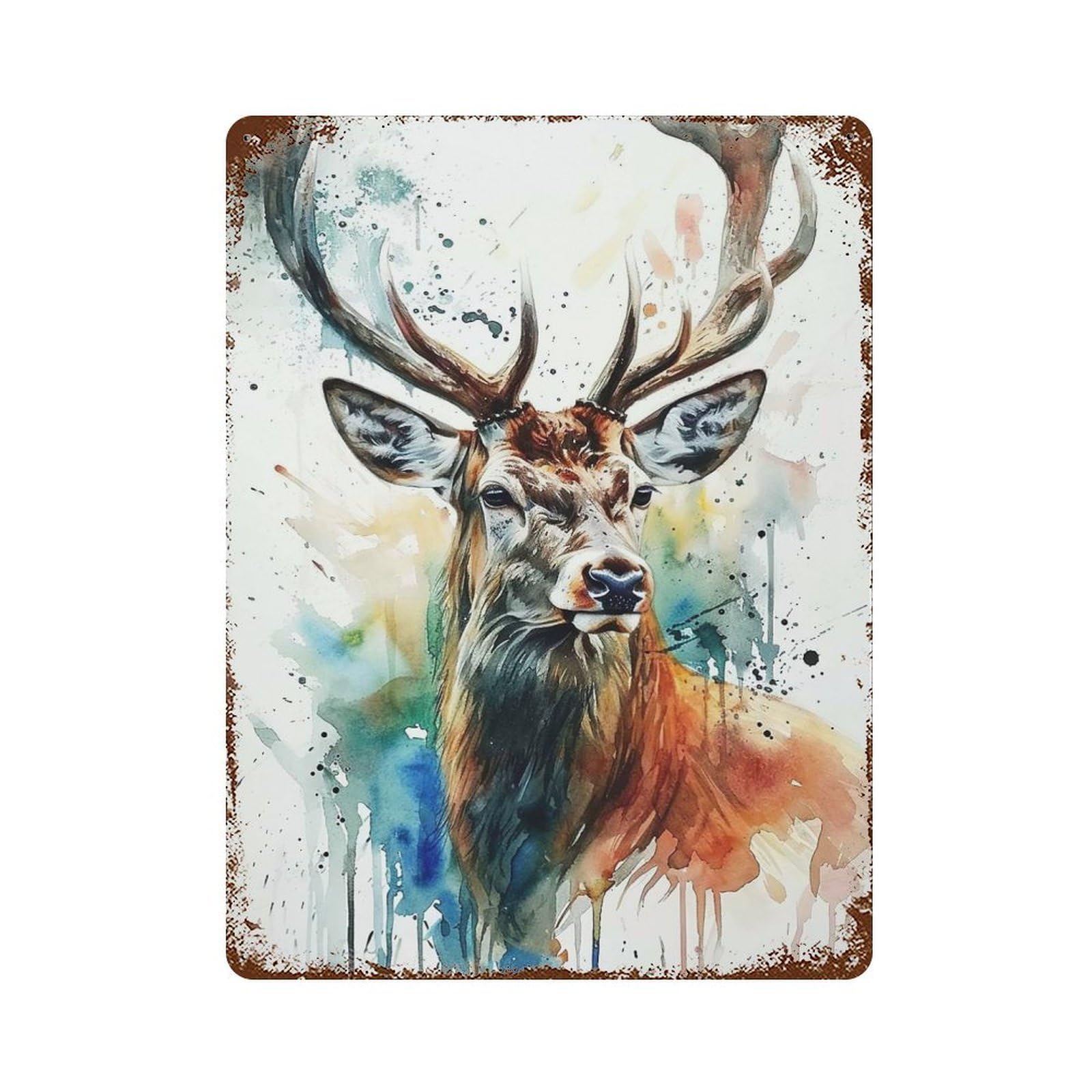 Deer Watercolor Animals Decorative Tin Sign 15.7"x11.8", Retro Wall Decor for Living Room, Hallway And Home Decor