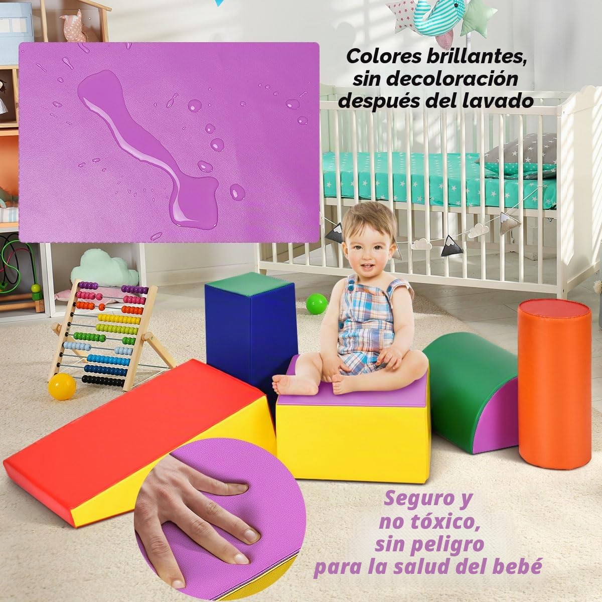 LIFEZEAL Juego de 5 Piezas para Trepar y Gatear, Juego Interactivo de Bloques de Espuma Infantil para Deslizarse, Espuma Ligera Segura para Niños, Adecuado para Casa, Guardería, Sala de Juegos