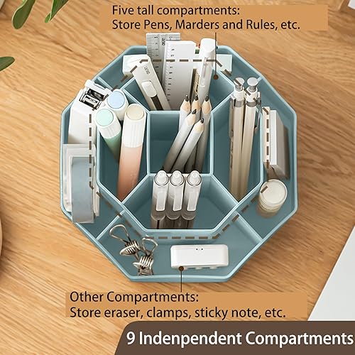 Miniatura 10 de Soporte para lápiz para escritorio, 9 ranuras organizador de escritorio giratorio de 360 grados, lindos organizadores de bolígrafos, suministros de