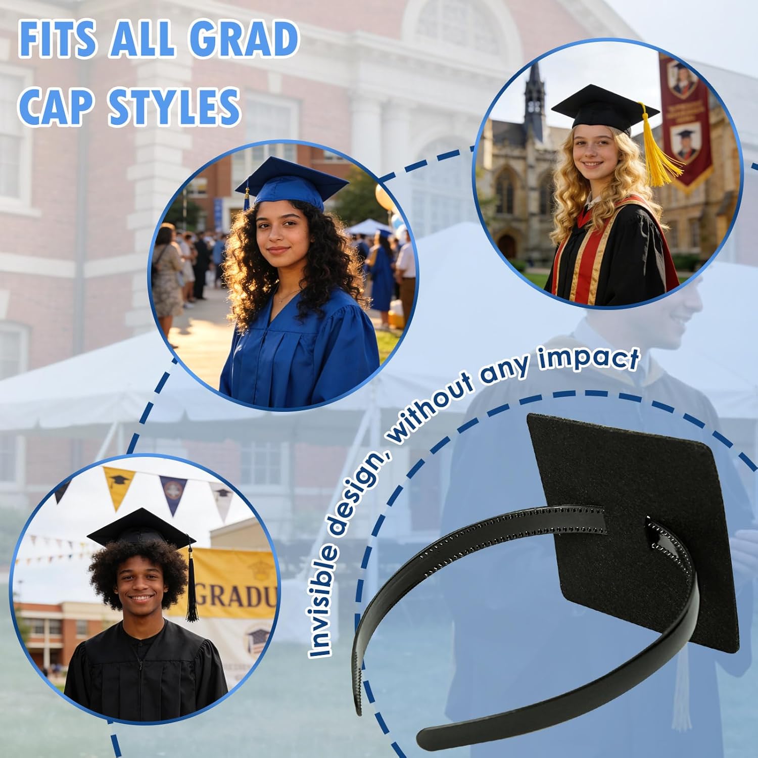 PUNCHMAN Graduation Cap Headband Insert- Black 1 Pack Firm Anti-fall Hair Band,Graduation Hat Headband Holder for Secure Grad Cap And Hairstyle,Hat Accessories for Graduates,Students,Girls