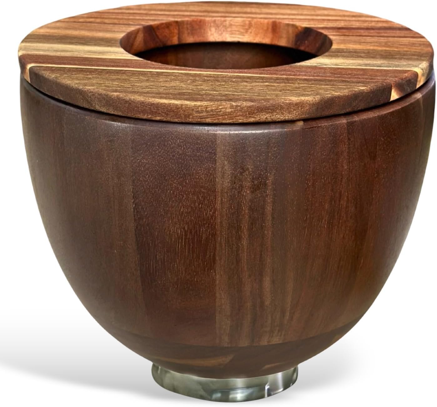 Premium Wooden Mixing Bowl with a Splash-Proof Lid Compatible with KitchenAid 4.5 & 5 QT Tilt-Head Stand Mixers, Food-Grade Natural Acacia Wooden Bowl with Stainless Steel Locking Base