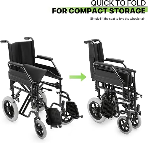 Miniatura 4 de Magshion Silla de ruedas de transporte con reposapiés abatible y reposabrazos extraíbles abatibles, asiento de 17 pulgadas de ancho, silla de ruedas