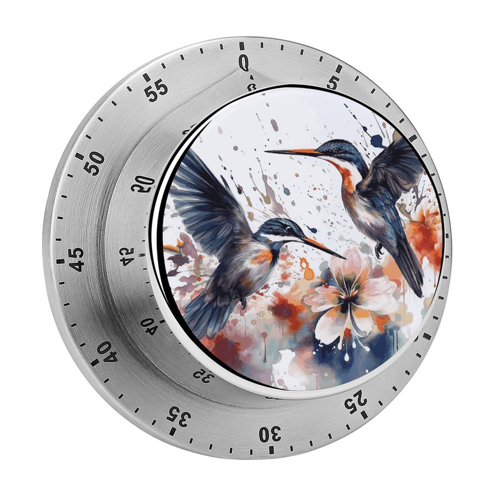 Art with Lily Flowers Birds Watercolor Manual Countdown Timer with Magnetic Base Visual Mechanical Timer for Classroom Home Study and Cooking