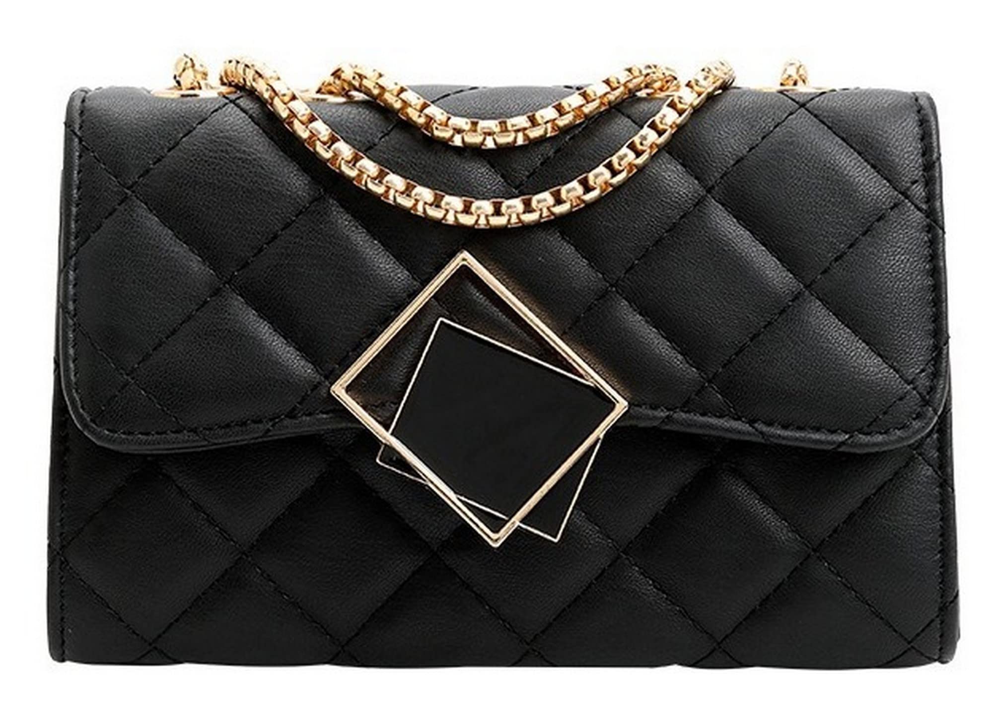 Diva Dale Quilted PU Stylish Golden Chain Crossbody Sling Bag For Women (Black) (B09V863B86) Amazon Price History, Amazon Price Tracker