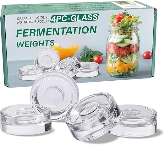 Eleganttime Fermentation Glass Weights with Easy Grip Grooved Handles Heavy Fermenting Lids Kit For Wide Mouth Mason Jar (Glass Weight-4Pcs)