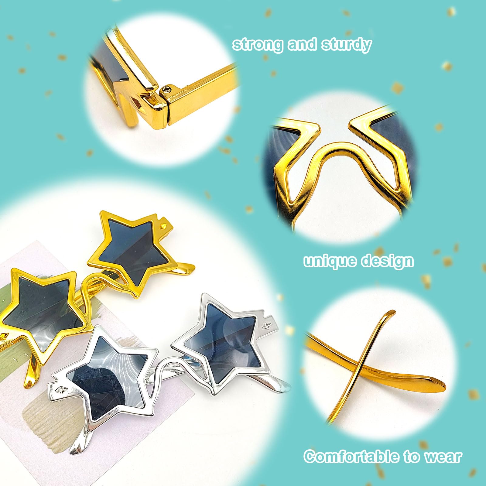 TUONYIS 4 Pcs Star Shaped Sunglasses, Kids and Adults Novelty Fun Sunglasses Disco Glasses, Party Sunglasses - Image 4