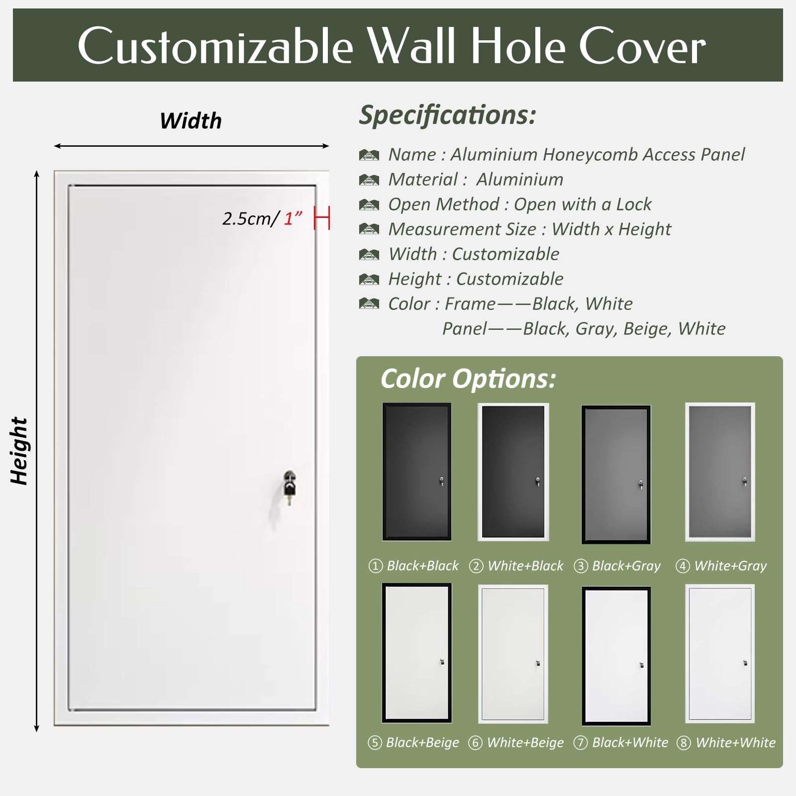 Trampilla Pladur Panel De Acceso De Aluminio Tipo Panal 30 40 50 60 Cm De Ancho, Insonorizado Y Resistente Al Calor, Puerta De Inspección con Cerradura para Plomería/Techo(40x110cm/16 x43)