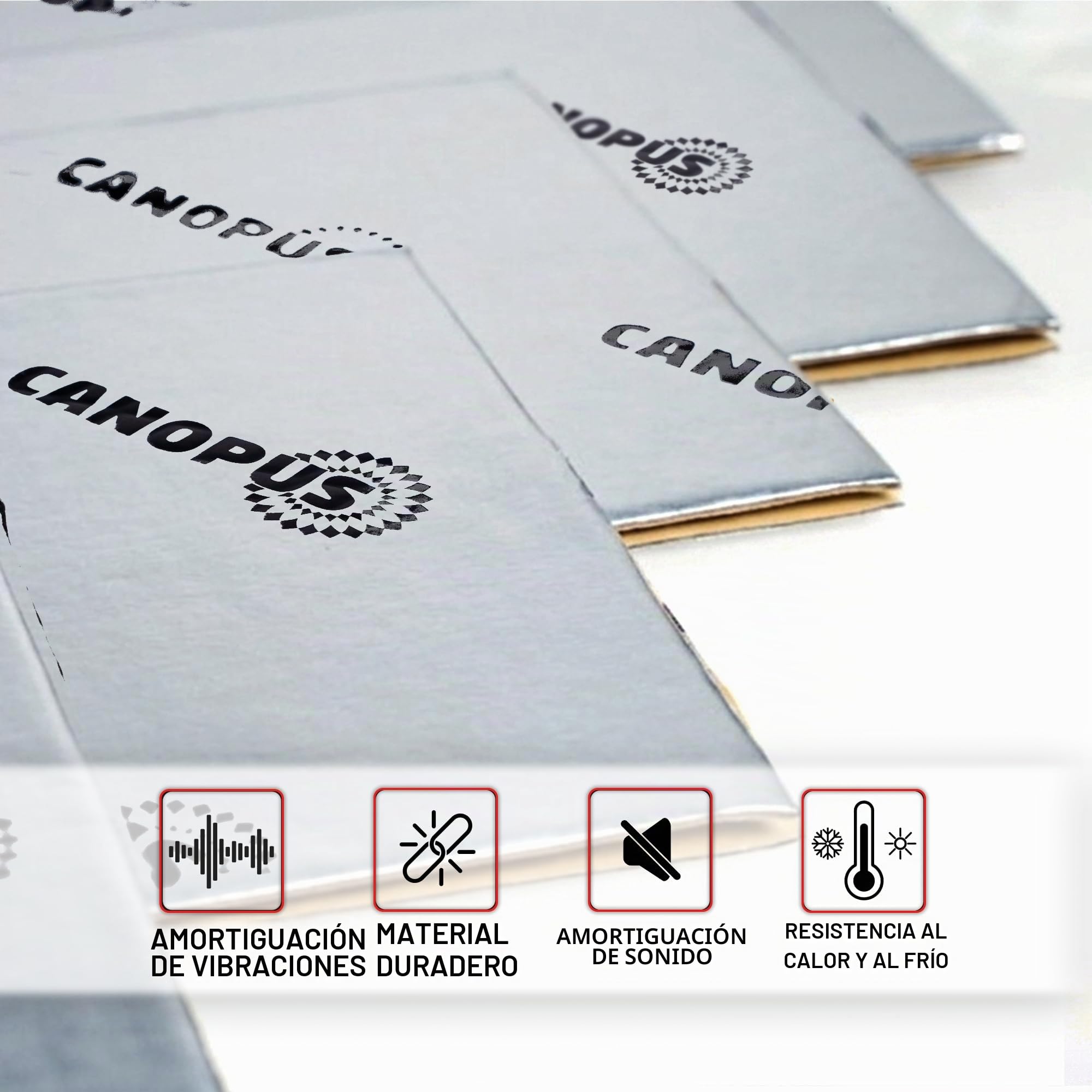 CANOPUS Profesional Autoadhesivo Tapete de Amortiguación de Sonido de Butilo, Grosor 1.3mm, 10sqft, Paquete de 10 hojas, Aislante Acustico Coche, Insonorizacion Coche, Butyl Sound Deadening Mat, Plata