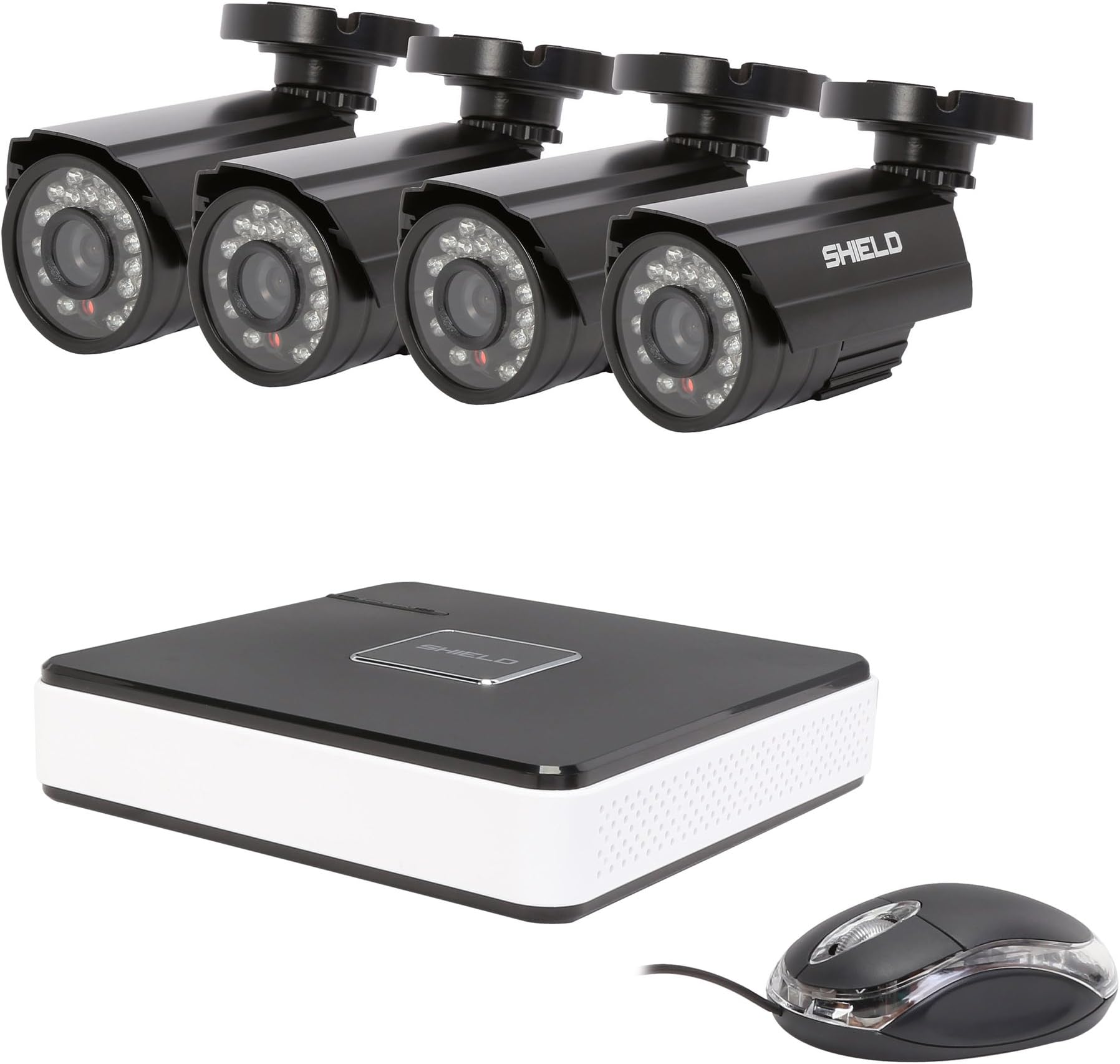 SHIELDeye RSCM-0704B042 4 Channel Surveillance DVR Kit with 4 x 700TVL Cameras with Night Vision Up to 65-Feet (Black)