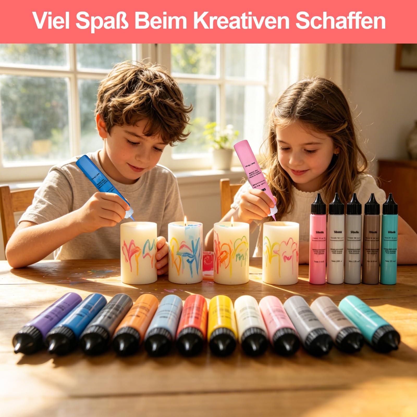 12 Stück Wachsstifte für Kerzen, Kerzenstifte 10 ml, mit vorgestanzten Aufklebern und Schwammwerkzeugen, Kerzen Bemalen Set Stifte für Dekorieren und Gestalten von Stoff, Holz, Keramik