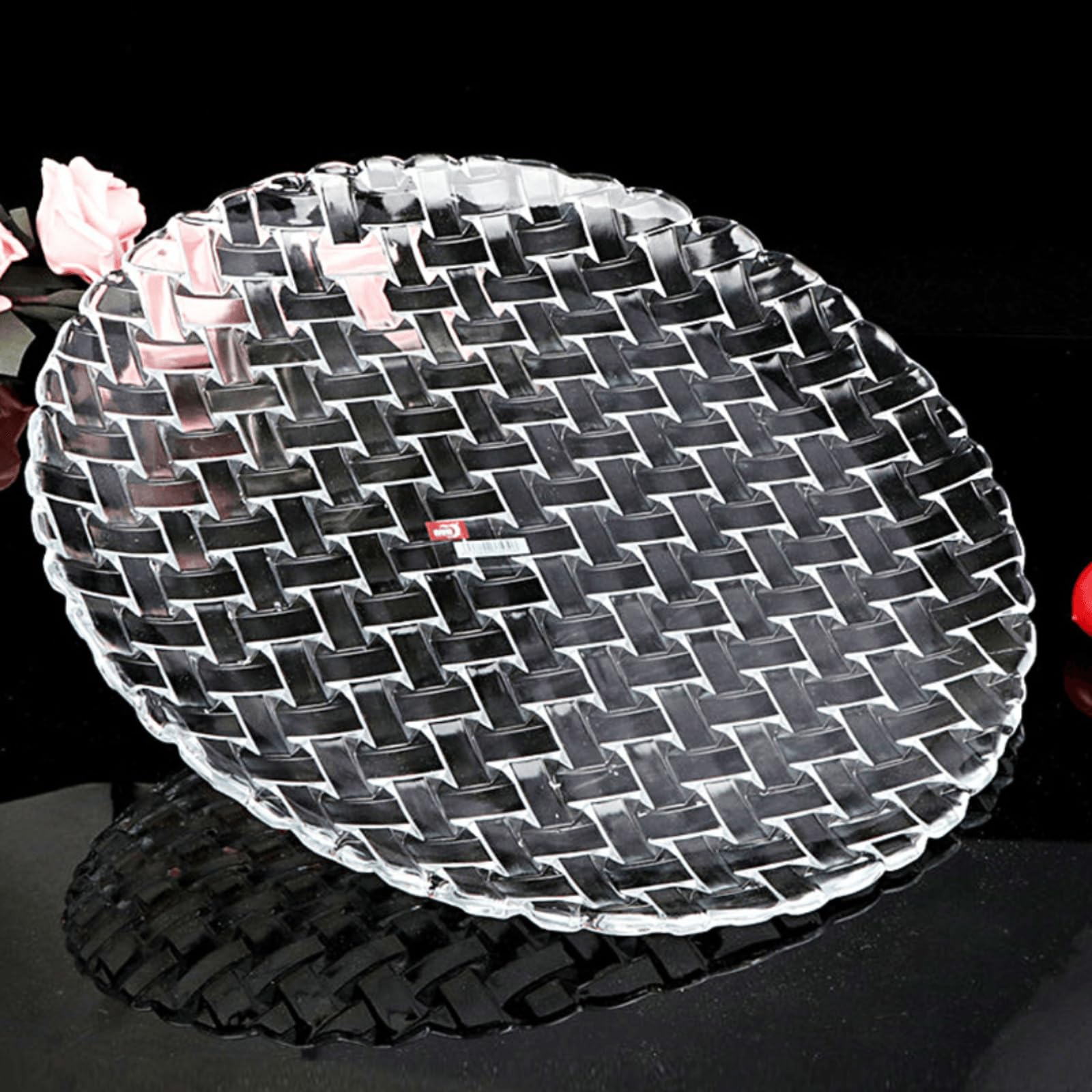 große Glasteller, Kristallglasteller, Dessertteller, Geschirrteller-Set für Snack, Obst, Tischdekoration für Hochzeit, Urlaub, dekorativ (straw weaving shape, 6inch 6pcs)