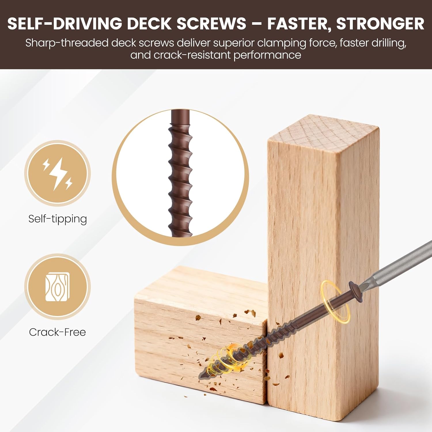 #8 Pocket Hole Screws 2-1/2 Inch,5Lb Coarse Thread Wood Screws, 506Pcs Square Drive, Washer Head, 4-Layer Coating, Drive Bit Included (Brown)