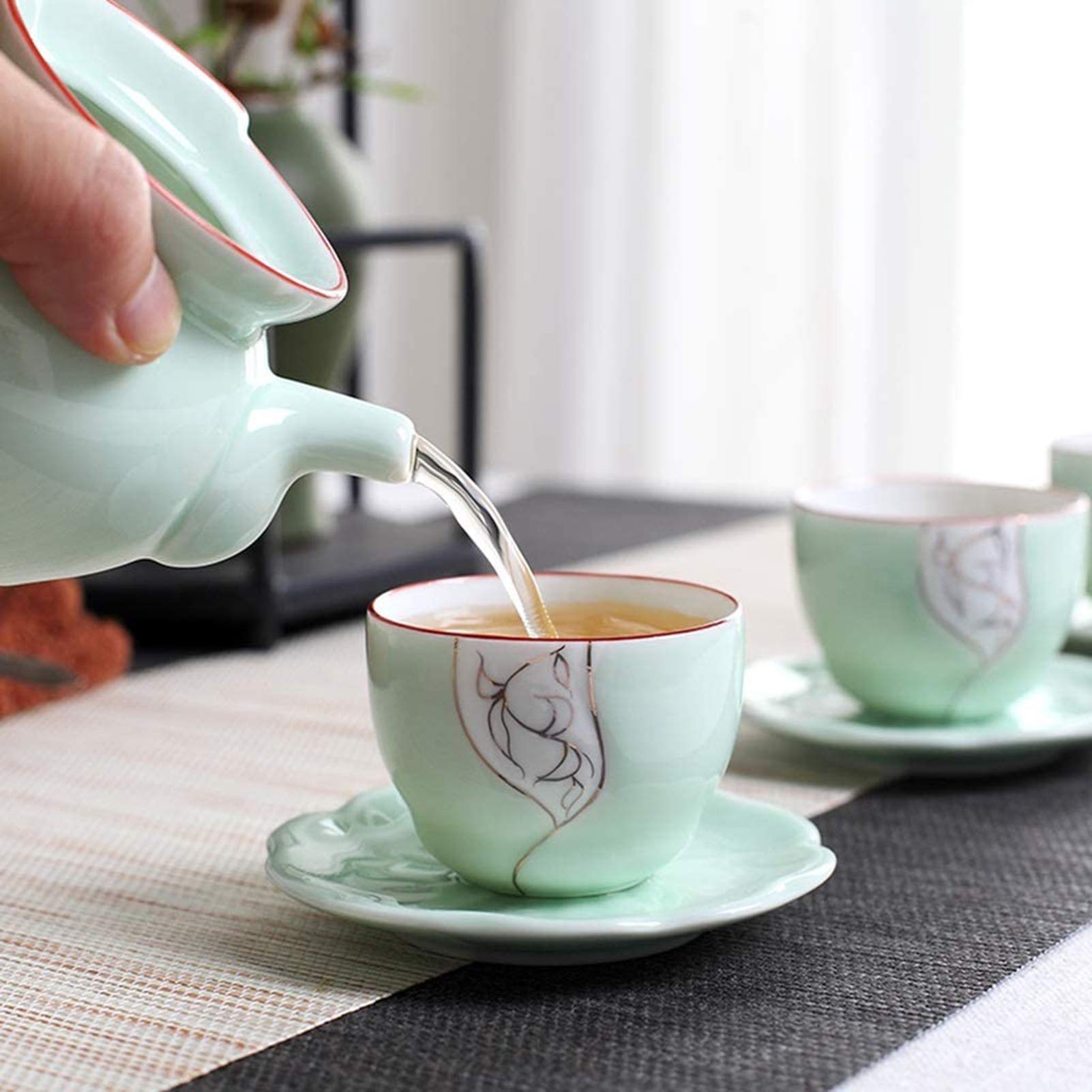 NZPOST Schüssel-Set mit Keramikdeckel, handbemaltes blaues und weißes Porzellan, Büro-Teetasse und Teekanne, Elegantes Wohnzimmer-Set mit Kung-Fu-Tee-Set