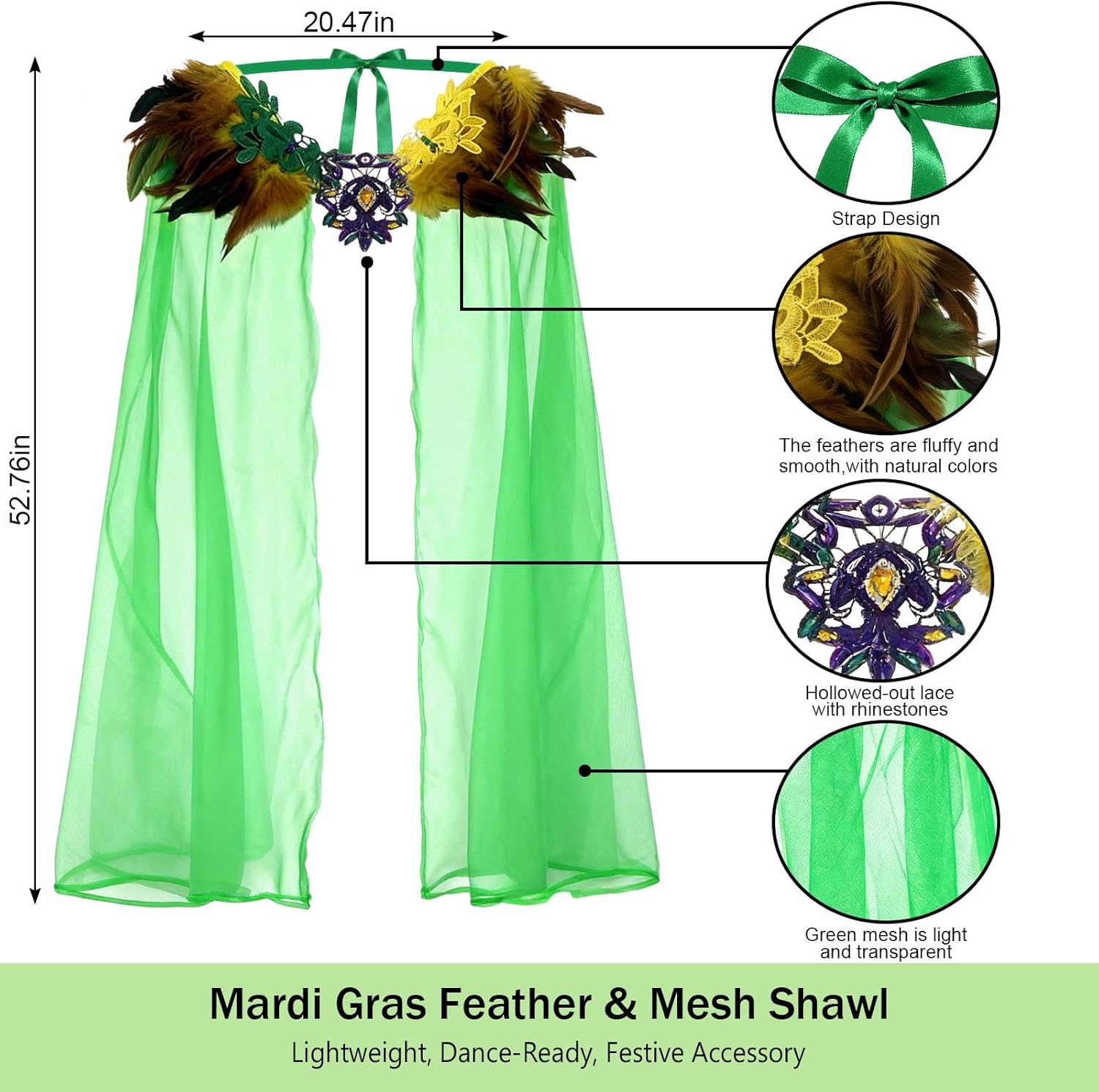 ALIBBON Mardi Gras Shawl Scarf Cape with Feather Mardi Gras Outfit for Women Mardi gras Accessories Costumes - Image 2