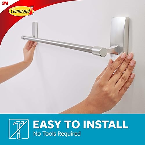 Command Bath Satin Nickel Towel Bar with Water Resistant Command Strips, Bathroom Organizer, 24 in Bar Length Holds up to 10 lbs(Satin Nickel)