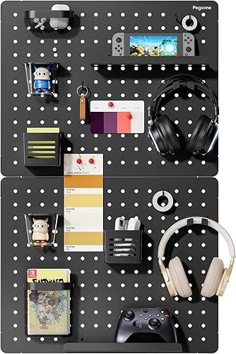 Miniatura 9 de Kit de combinación de organizador de pared con tablero de clavijas, en total 25.4 x 16.6 pulgadas, tablero de clavijas de metal para oficina con 13