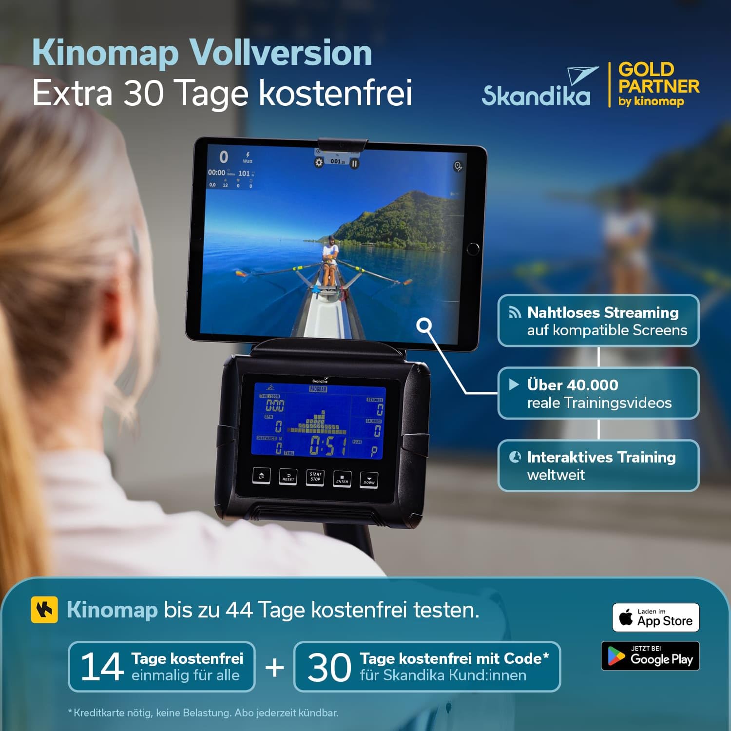 Skandika Nemo III Hybrid | Vogatore ad acqua e resistenza magnetica, 32 livelli di resistenza elettrica, 15 programmi, fino a 200 cm, compatibile con le app, configurabile