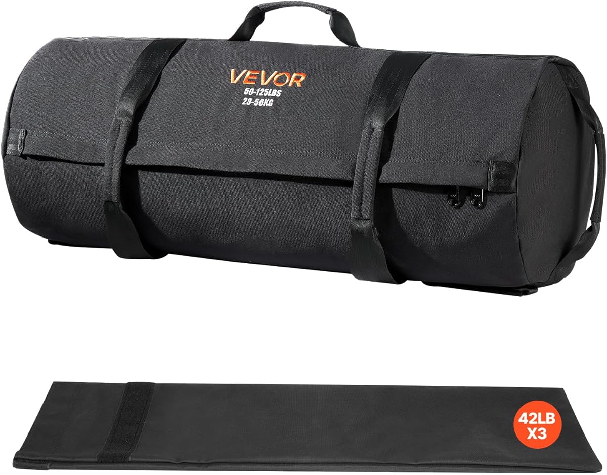 VEVOR Workout Sandbag, Heavy Duty Workout Power Bags with Handles, Slam Bag for Fitness Strength Weight Training Cross-Training, Home Gym Exercise, Black (Unfilled)