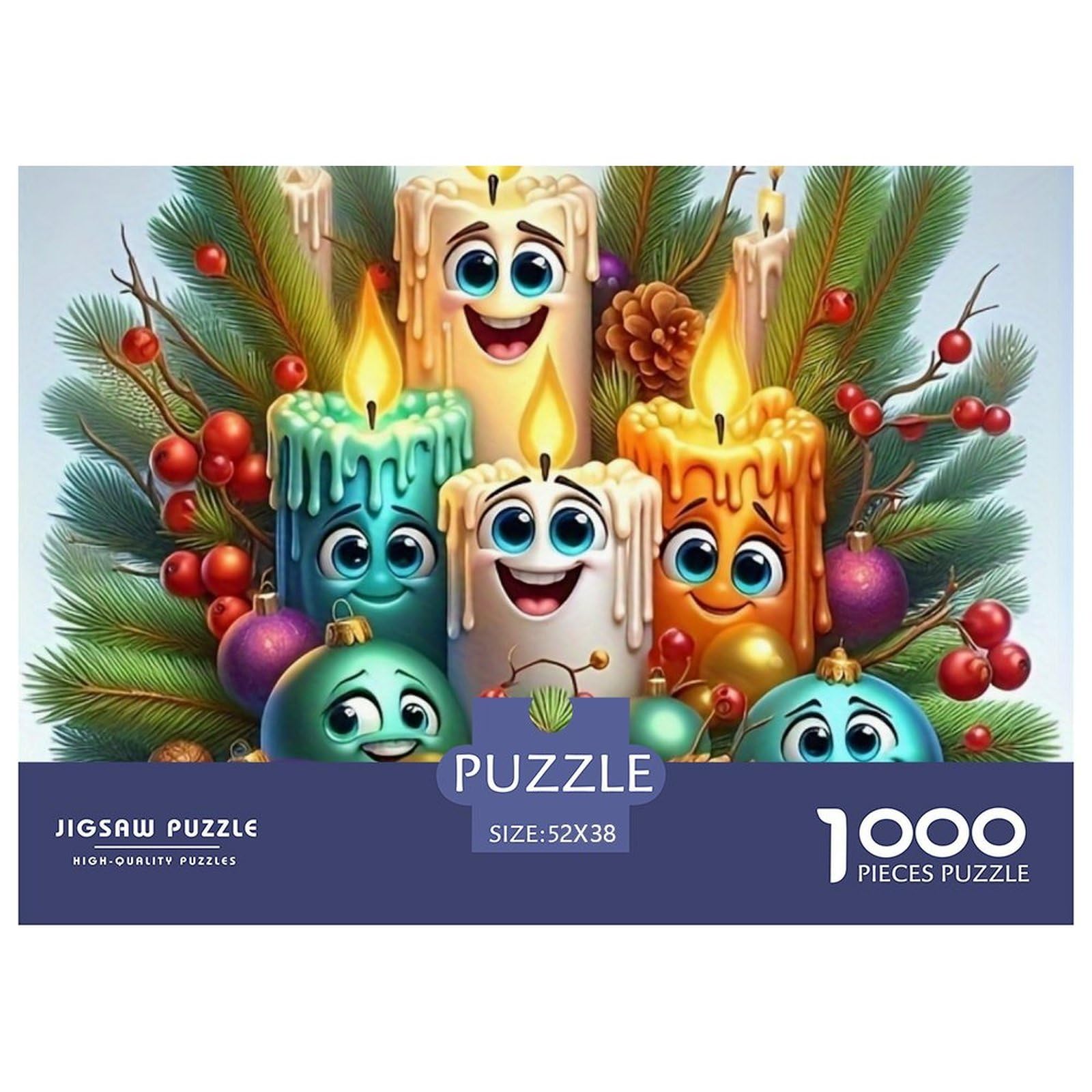 Christmas Candles Impossible Hard Difficult 1000 Pieces Adult Jigsaws - Cute Candle Christmas Decor Educational Game Decompression for Gifts52x38cm/1000pcs