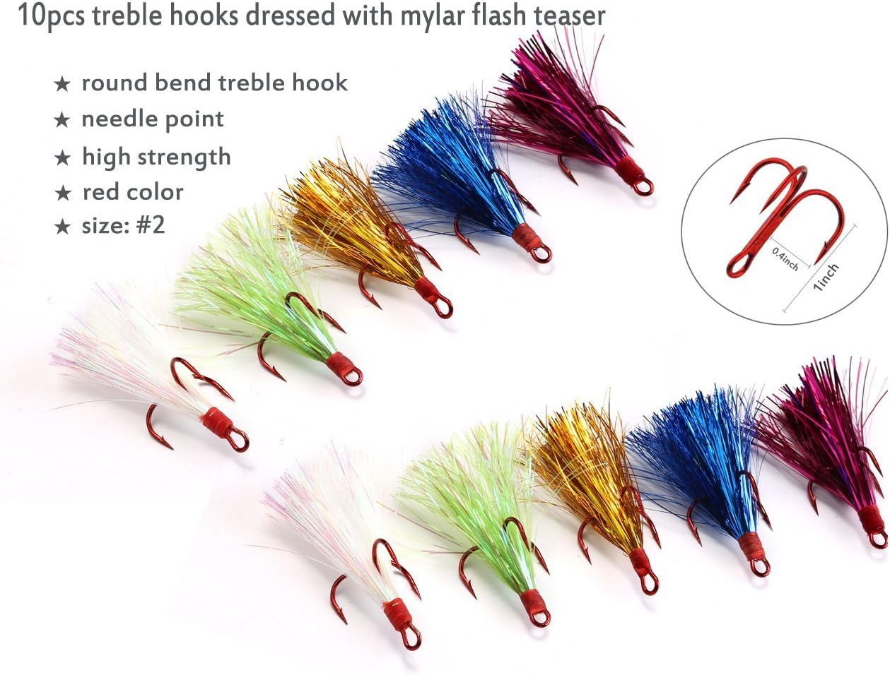 Feather Treble Hooks Round Bend Treble Fishing Hooks Feather Dressed Strong Sharp Barbed Treble Hooks Feather Hooks for Fishing Lures Bait