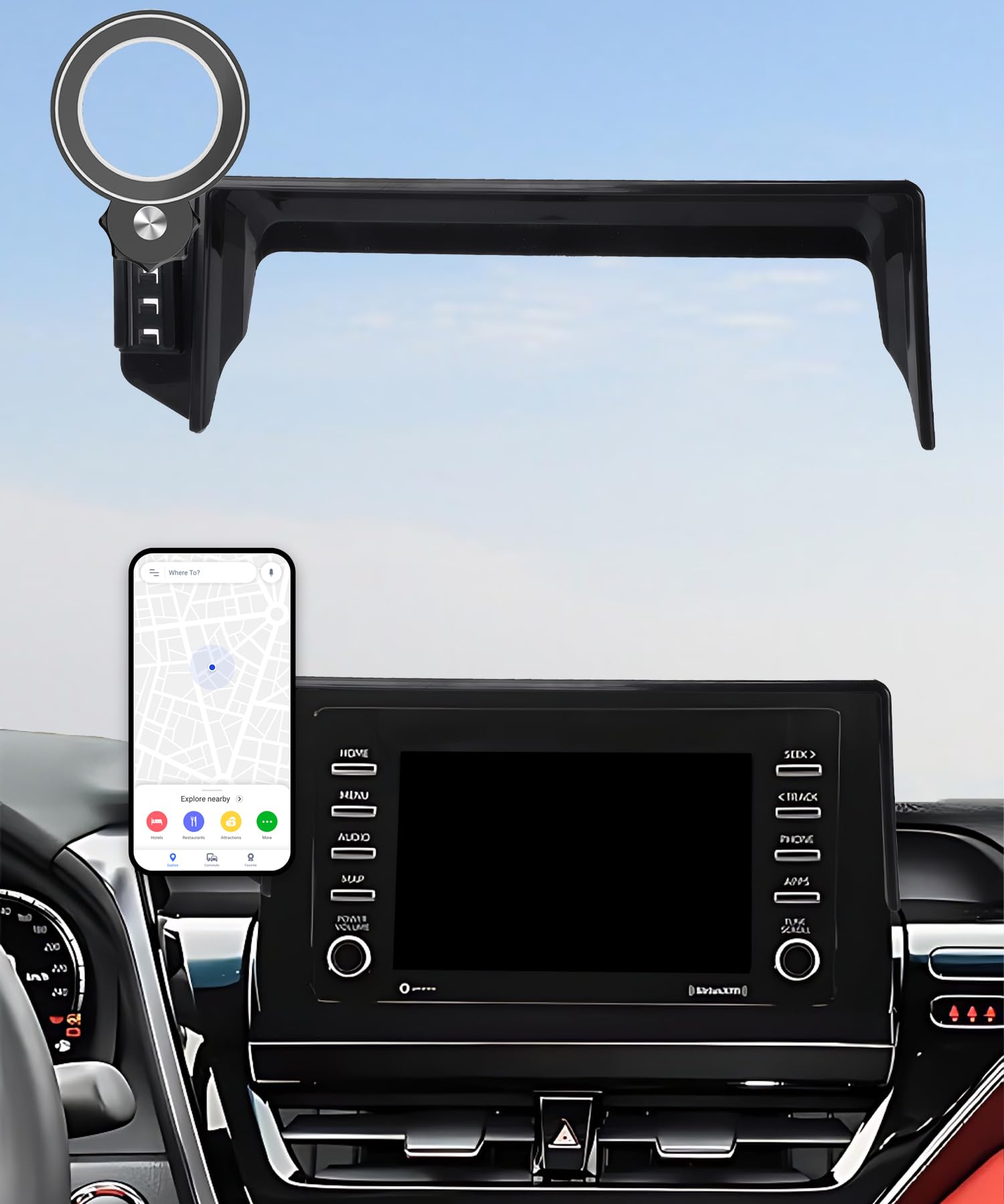 AbeeyGeomarn Car Phone Holder for 2021-2024 Toyota Camry Accessories Apply to 7 Inch Touch Screen Fixed Clip Magnetic Cell Phone Mount Hands-Free 360