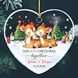 Personalized Our 6th Christmas Together Ornaments 2026, Customized Date/Names Mr & Mrs Deer 6th Xmas Together Ornament Gift, Unique Deer Couple Ornament Gift for Husband Wife 6 Years Anniversary