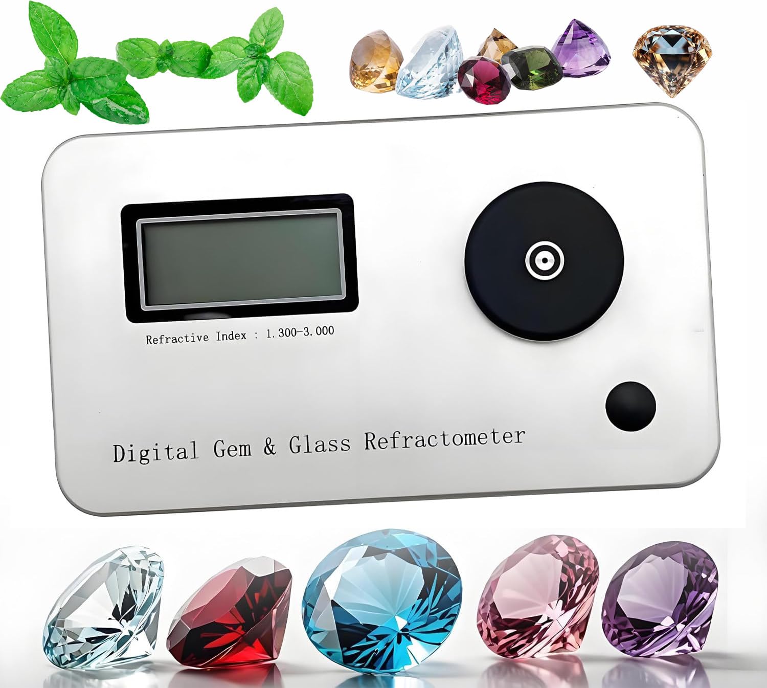 GSHSHOU Digital Gemstone Refractometer, Professional Jewelry Tester for All Stones, Refractive Index 1.300-3.000 / Error: ±0.005 / Accuracy: 0.001, Rechargeable Lab Refractometers