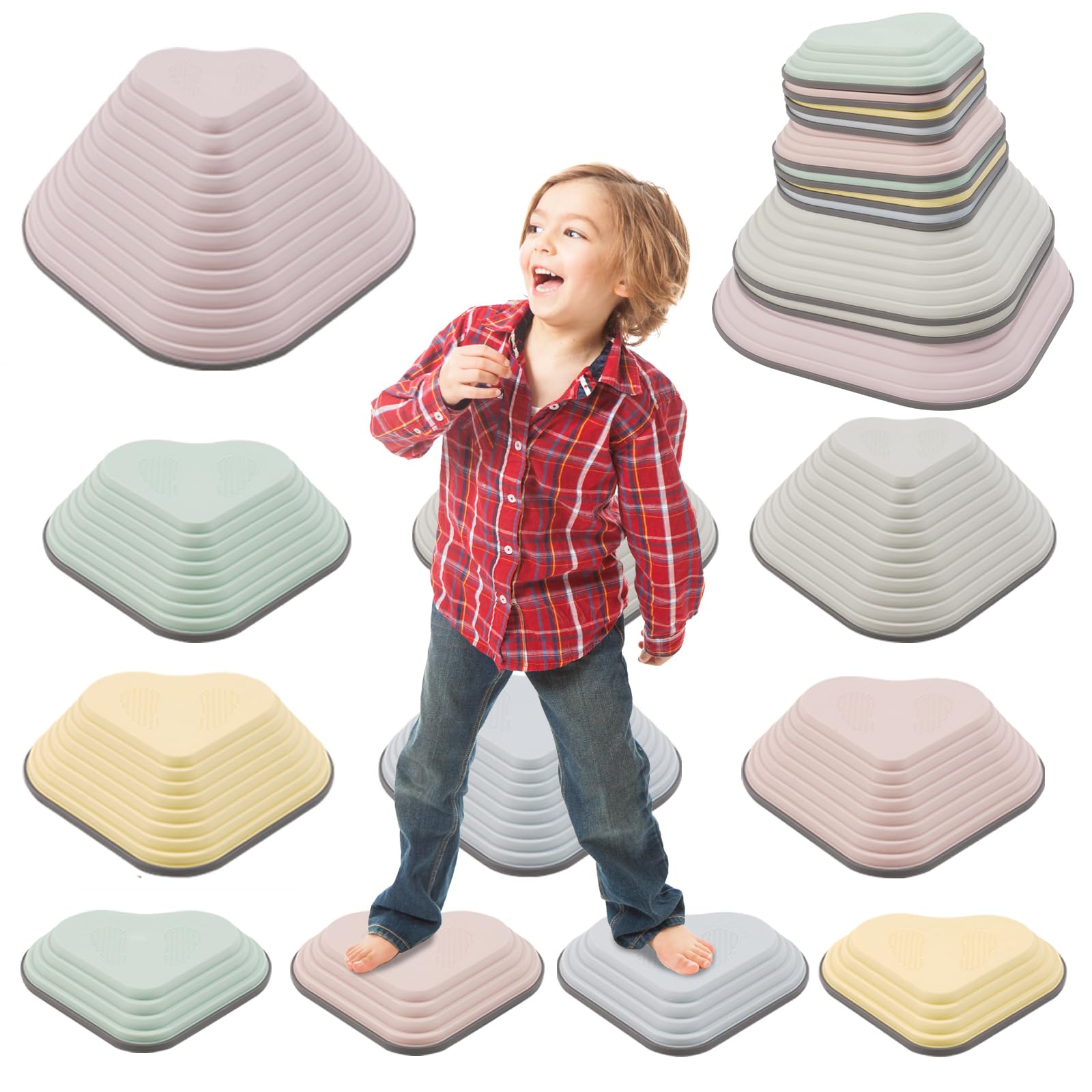 Sensory Balance Stepping Stones for Kids,11 PCS Durable Stackable Non-Slip Balance Stones,Obstacle Courses Toys Indoor & Outdoor to Boost Balance & Motor Skills,Gifts for Girls and Boys