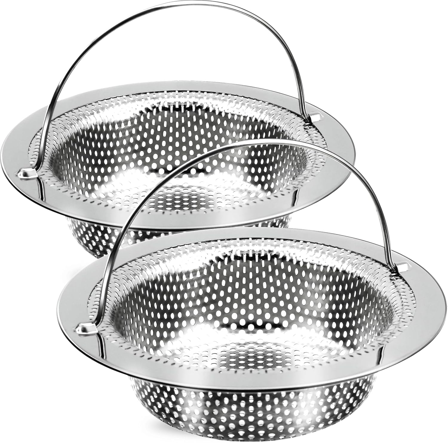 2 Pack Kitchen Sink Drain Strainer with Handle, Stainless Steel Large Kitchen Sink Drain Basket Food Catcher, 4.5 inch Diameter, Rust Free product image