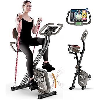 Magic Life Exercise Bike Folding Magnetic Bike Cycling Stationary Bike with Arm Resistance Band,Arm Workout Backrest, Used for Home Aerobic Training 264lbs Weight Capacity