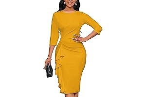 Vintage Mustard Yellow Pencil Midi Dress for Women
