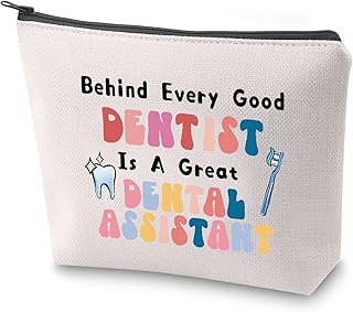 ZJXHPO Dental Assistant Thank You Gift Behind Every Good Dentist is A Great Dental Assistant Zipper Pouch Dental Hygienist Makeup Bag DA DH Survival Kit (C-Dental Assistant)