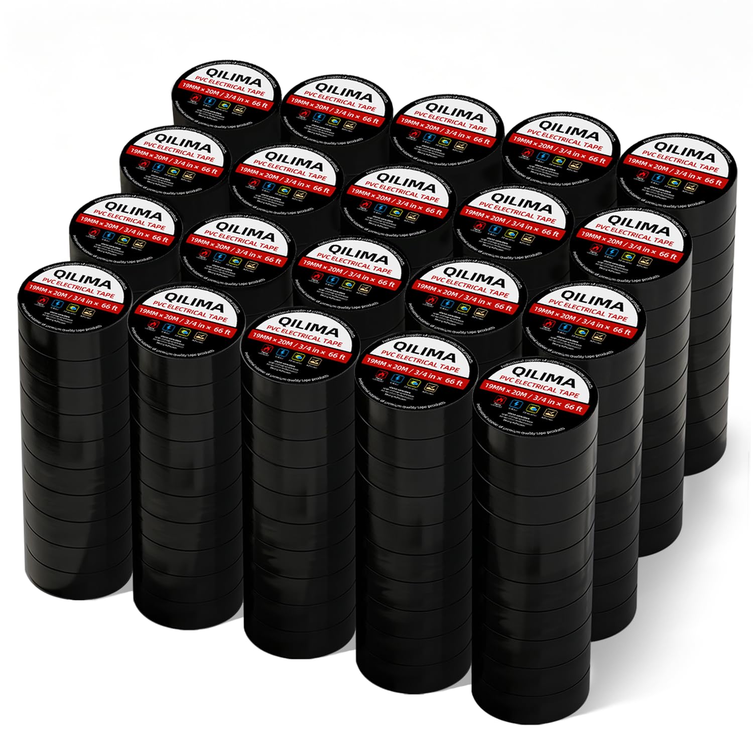 QILIMA Nastro elettrico nero, confezione da 200 rotoli, nastro in vinile resistente impermeabile per giunzioni e isolamento, ignifugo, resistente alle intemperie, per uso industriale e domestico