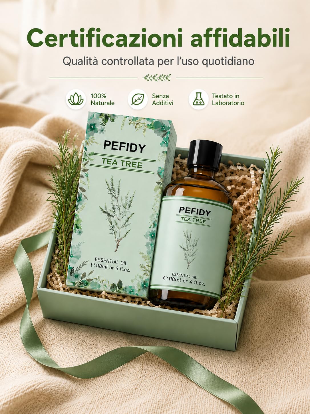 Olio Essenziale di Tea Tree 118ml, Olio di Melaleuca Alternifolia Distillato a Vapore, con Contagocce, per Diffusore, Shampoo, Unghie, Routine Pelle e Pulizia Casa