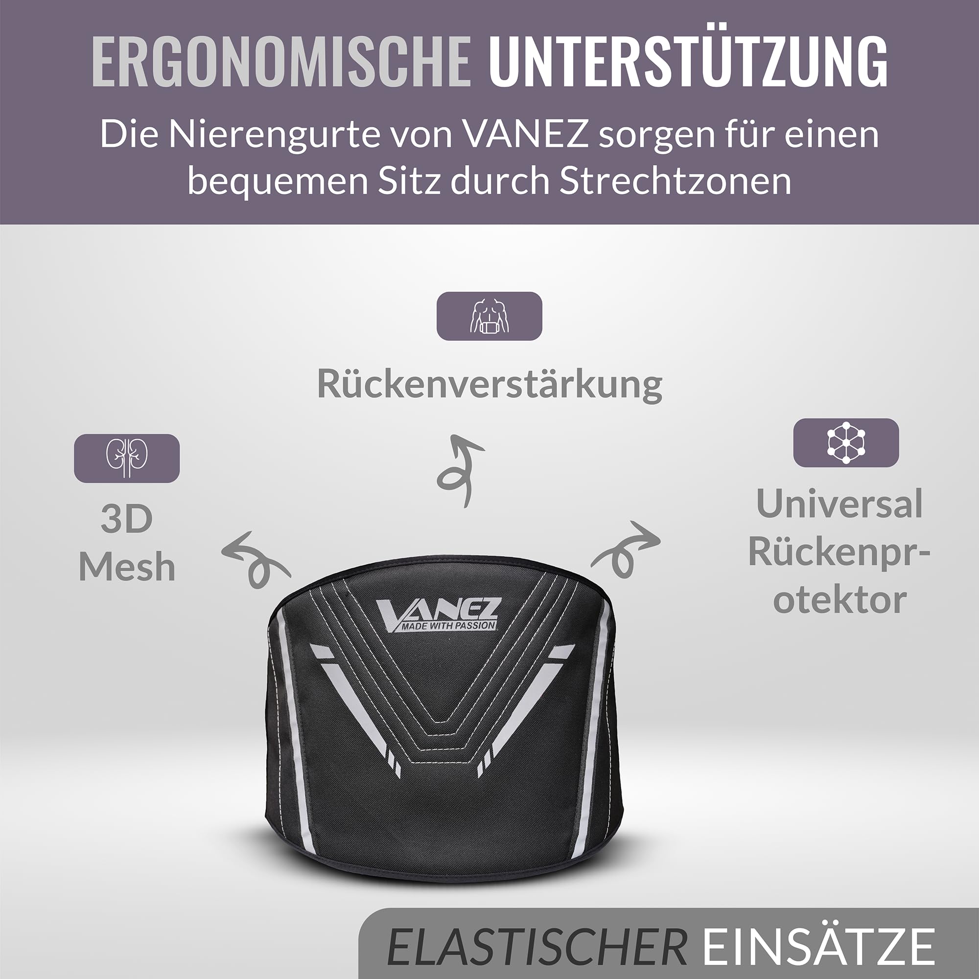 Nierengurt / Nierenwärmer VANEZ Damen & Herren, schwarz kompatibel für Motorrad, Roller, Moped, Quad, Mofa, Outdoor, Universal Rückenprotektor