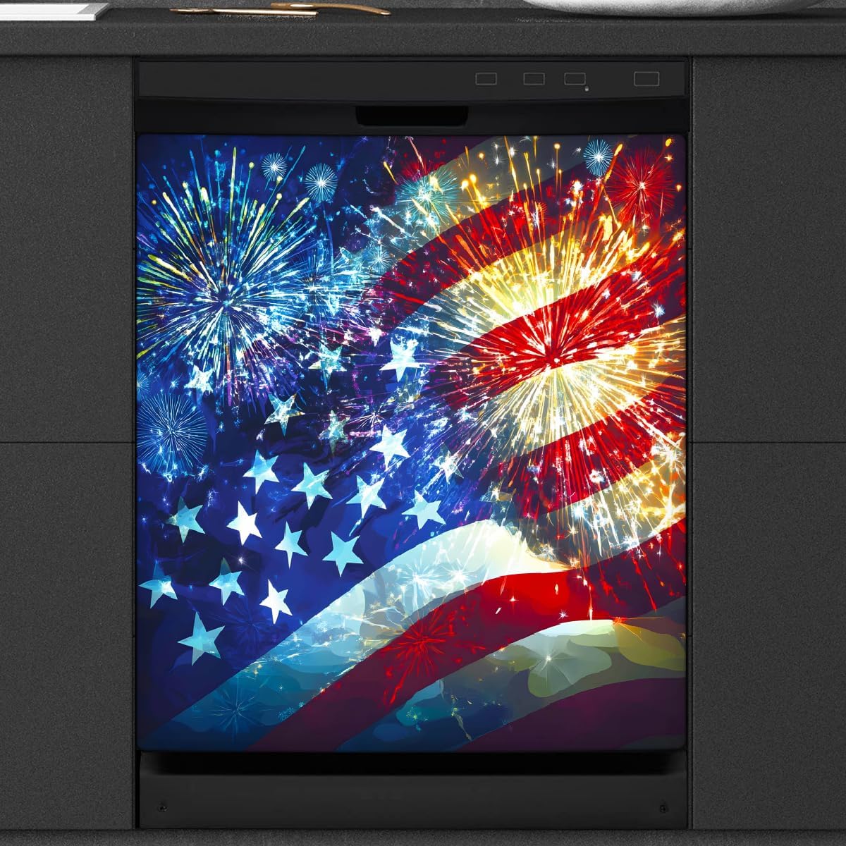 American Flag Fireworks Dishwasher Magnet Cover Magnetic Fridge Decor Cover Decal Decoration Home Cabinet Decals Appliances Stickers Kitchen Refrigerator Decorative 23" x 26"