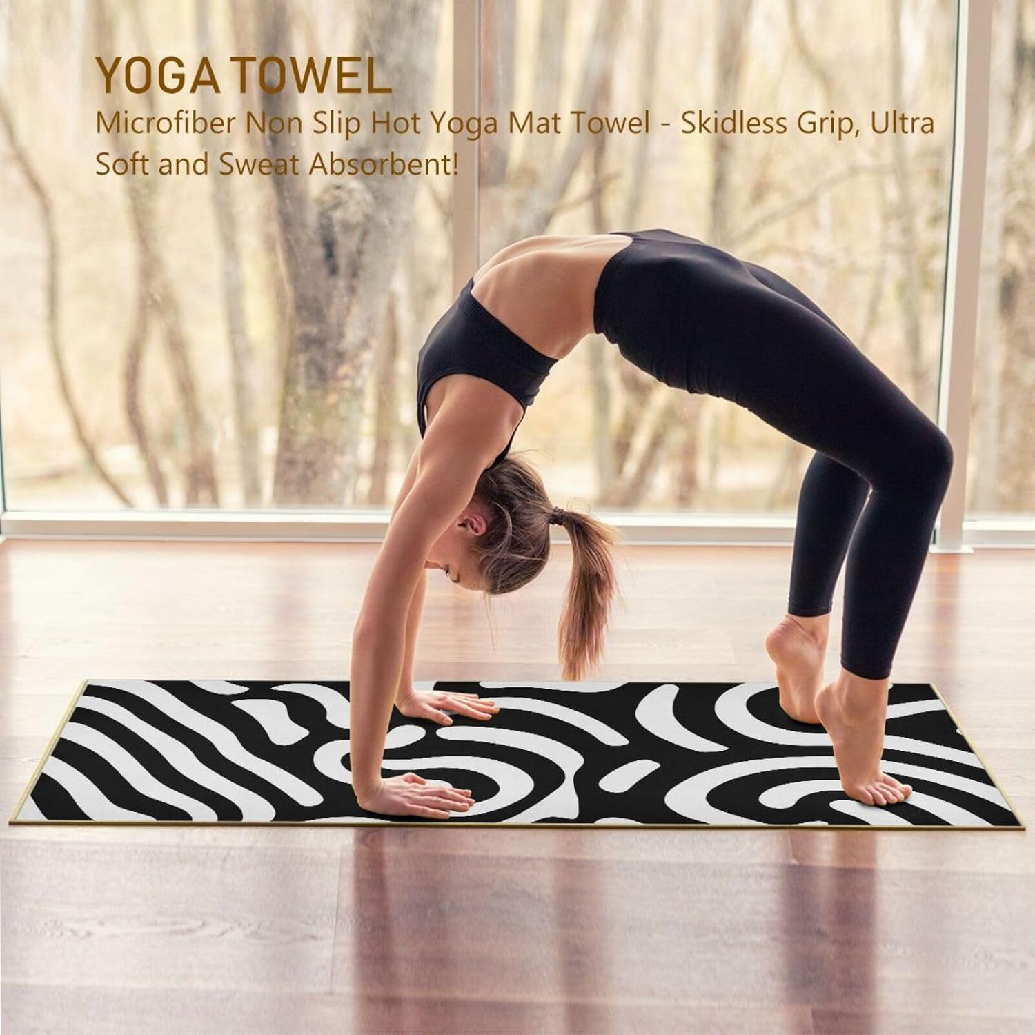 Art Line Texture Yoga Mat Towel with Silicone Grip Dot – 73"x27" Non-Slip Sweat Absorbent Microfiber Yoga Towel for Home Gym Studio