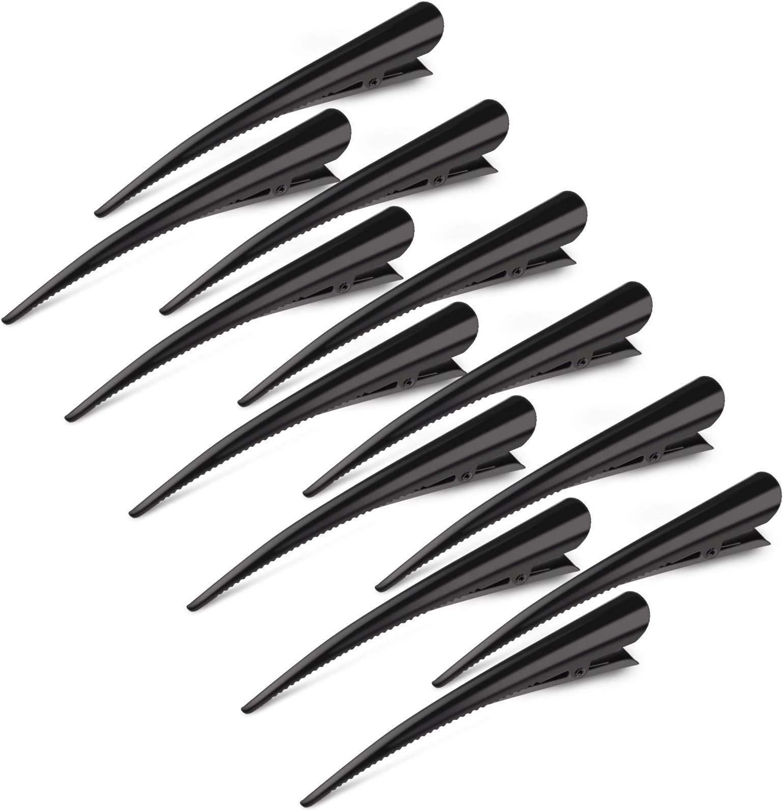 Metal Alligator Hair Clips for Styling Salon Hairstyle, GLAMFIELDS 12 Pack 5 inch Non-Slip Black Duckbill Teeth Clips for Women Girls Thick Hair