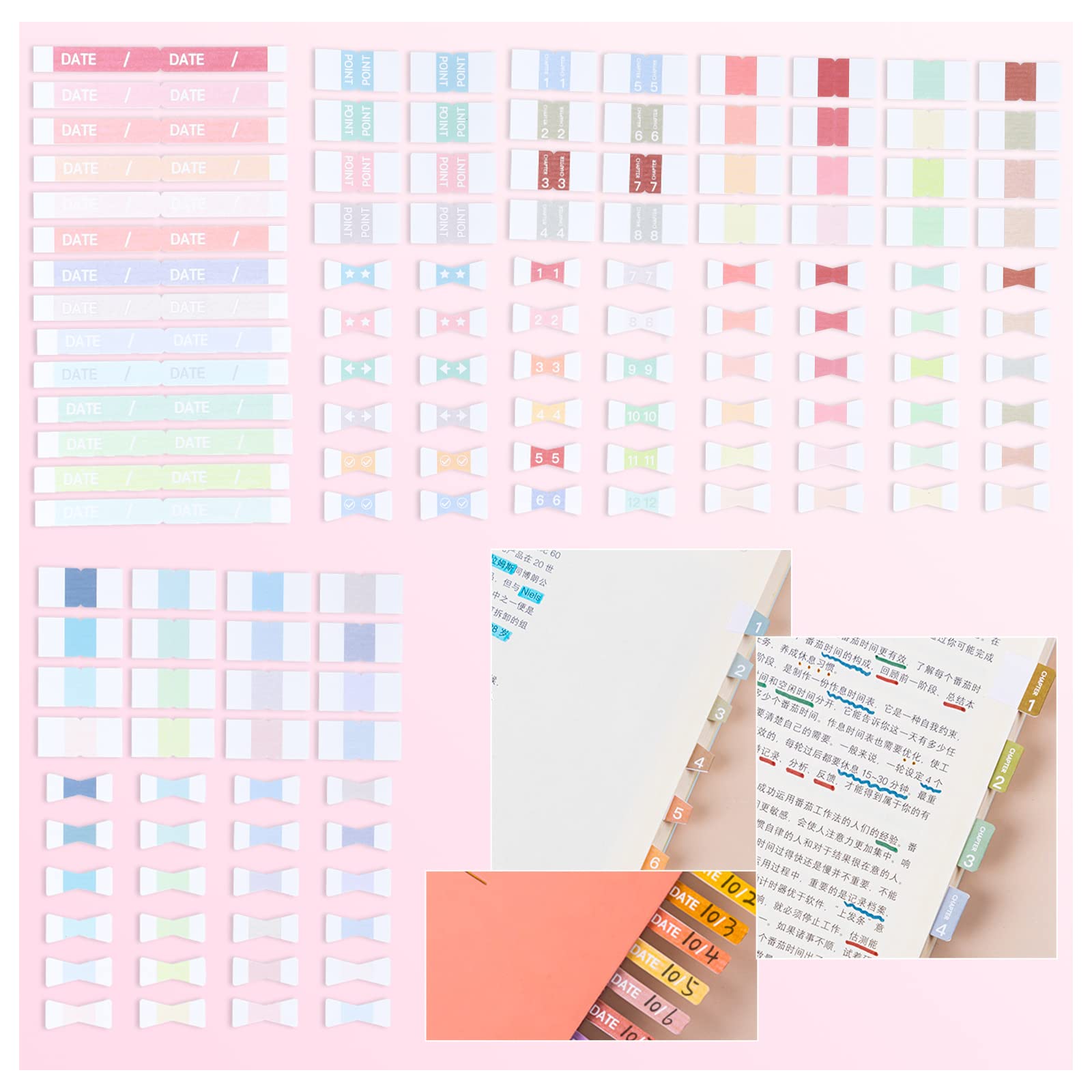 240 Stuks Index Tabbladen - 12 Kleuren | Beschrijfbaar | Zelfklevend | Voor  Notebooks \u0026 Boeken, image size:1600x1600