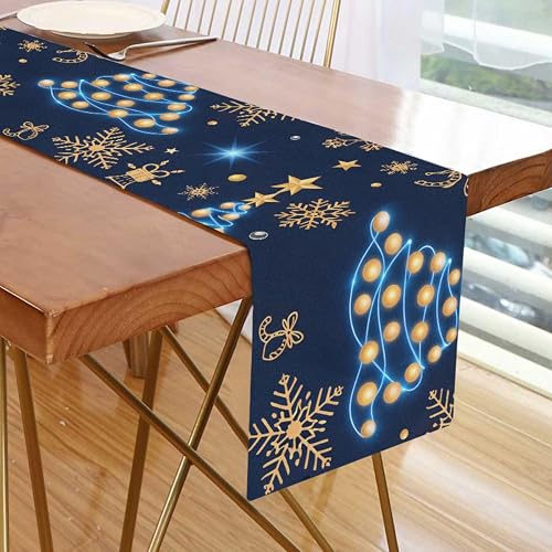 Table Runner Christmas Tree Blue Snowflakes Tablecloth Kitchen Dining Table Line